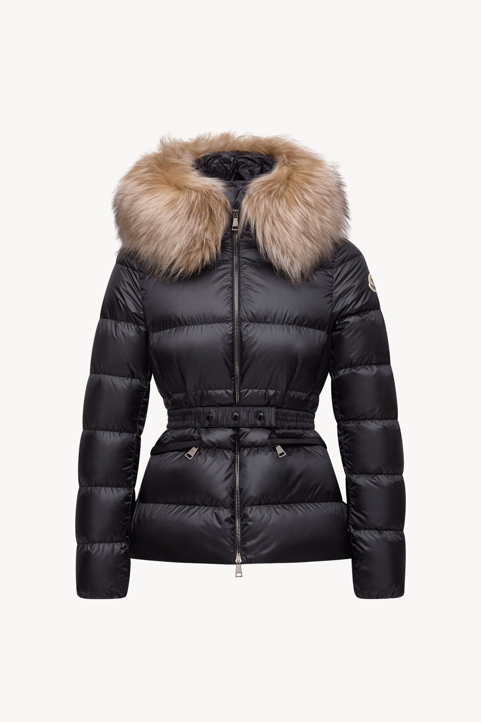 Boed Hooded Shearling-Trimmed Short Down Jacket Women Black & Beige Moncler 2